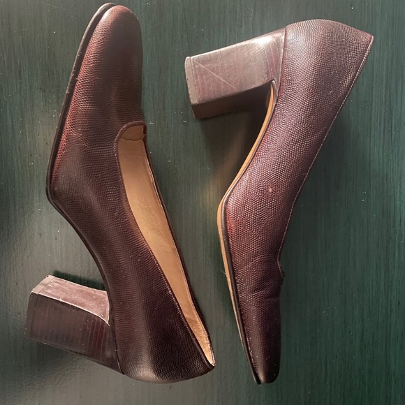 Vintage 90s Enzo Angiolini Textured Leather Square Toe Pumps - Brown - 7 - Picture 4 of 6